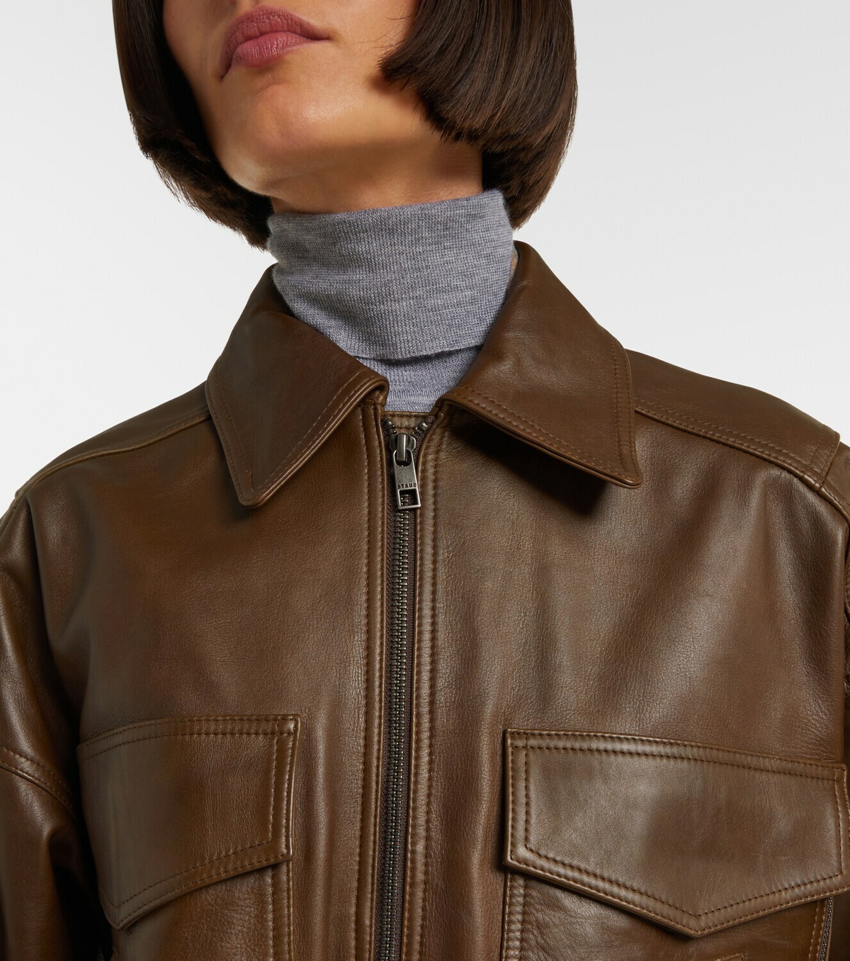 Staud Eugene leather bomber jacket