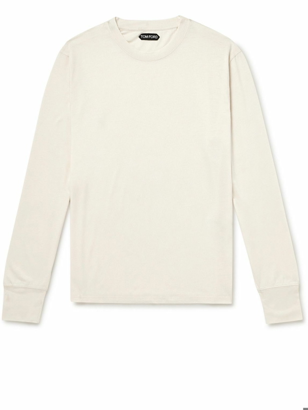 Photo: TOM FORD - Logo-Embroidered Lyocell and Cotton-Blend Jersey T-Shirt - White