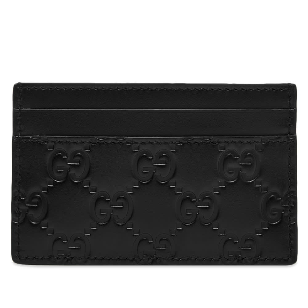 GG embossed card case in black leather