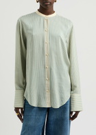 Chloe Women's Striped Loose Fit Silk-Satin Shirt Size 38 (UK10 / S), Features Dropped Shoulders & Split Cuffs Stripe