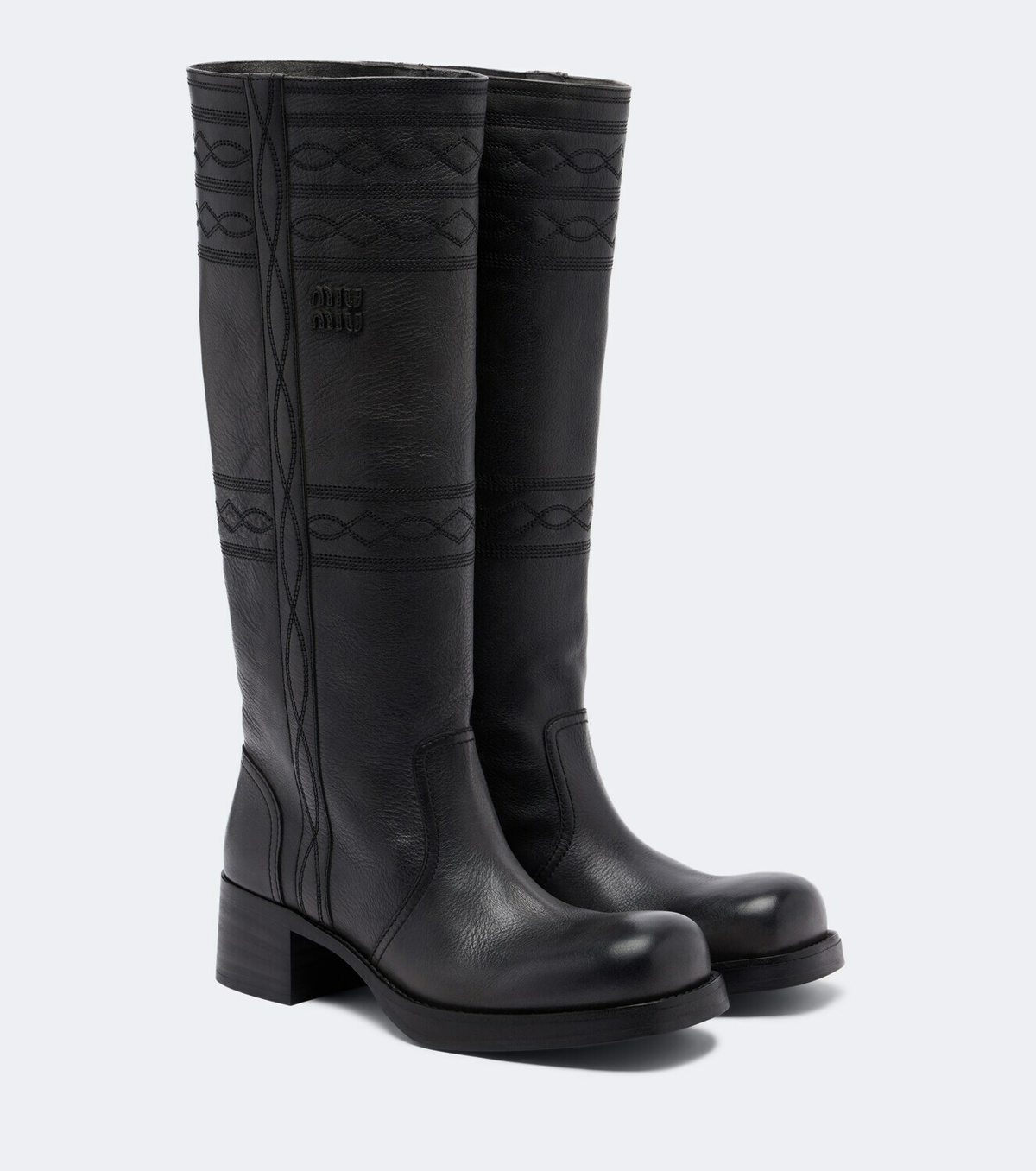 Miu Miu Embroidered leather knee-high boots