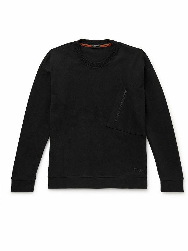 Photo: Zegna - Logo-Embroidered Cotton-Jersey Sweatshirt - Black