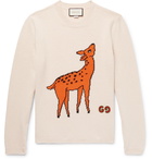 Gucci - Slim-Fit Logo-Appliquéd Intarsia Wool Sweater - Ecru