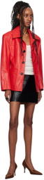 LU'U DAN Red Slim-Fit Creep Leather Jacket