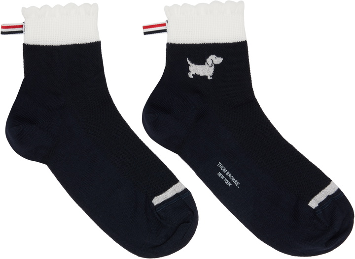 Photo: Thom Browne Black Pointelle Stitch Hector Crew Socks