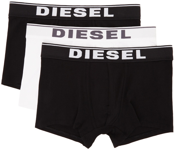 Photo: Diesel Three-Pack Black & White UMBX-DAMIENTHREEP Boxers