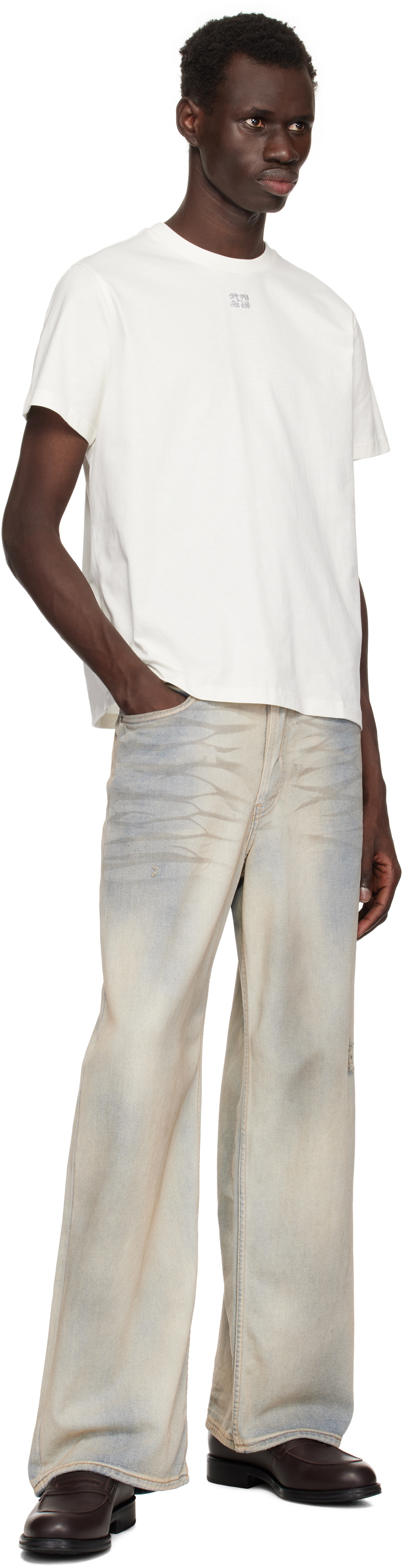 GANNI Off-White Relaxed Rhinestone T-shirt