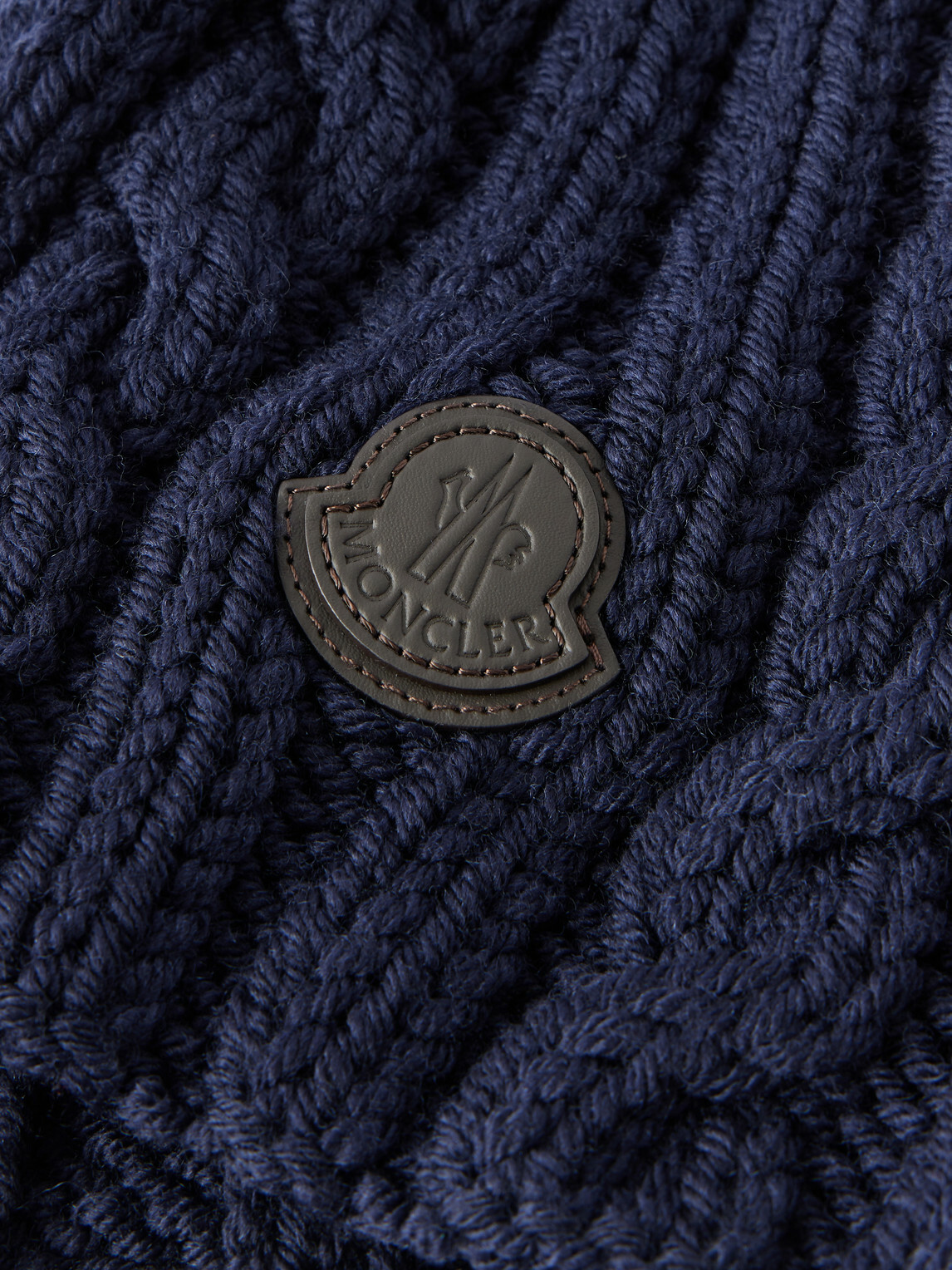 Moncler - Logo-Appliqué Cable-Knit Virgin Wool Scarf