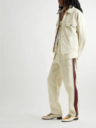 GUCCI - Webbing-Trimmed Logo-Jacquard Cotton-Blend Canvas Trousers - Neutrals