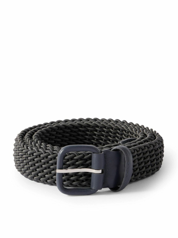 Photo: Charvet - 3cm Leather-Trimmed Woven Cord Belt - Gray