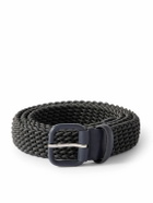 Charvet - 3cm Leather-Trimmed Woven Cord Belt - Gray