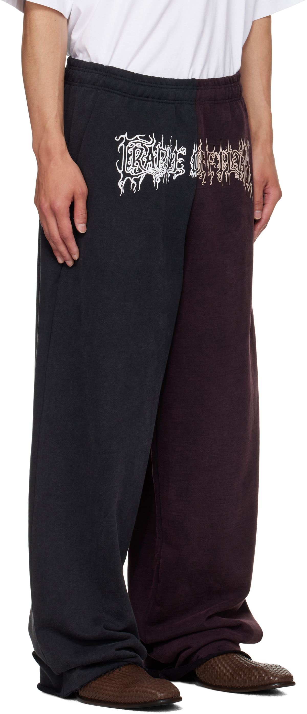 VETEMENTS Black & Burgundy Cradle of Filth Cut-Up Baggy Sweatpants