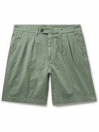 Canali - Straight-Leg Pleated Cotton-Blend Twill Bermuda Shorts - Green