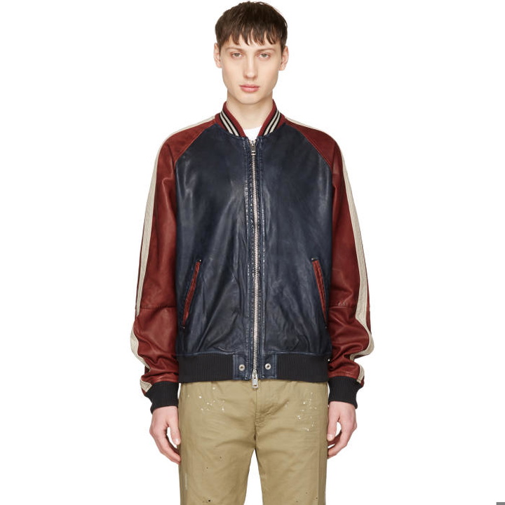 Photo: Diesel Red and Navy Leather L-Truly Bomber Jacket