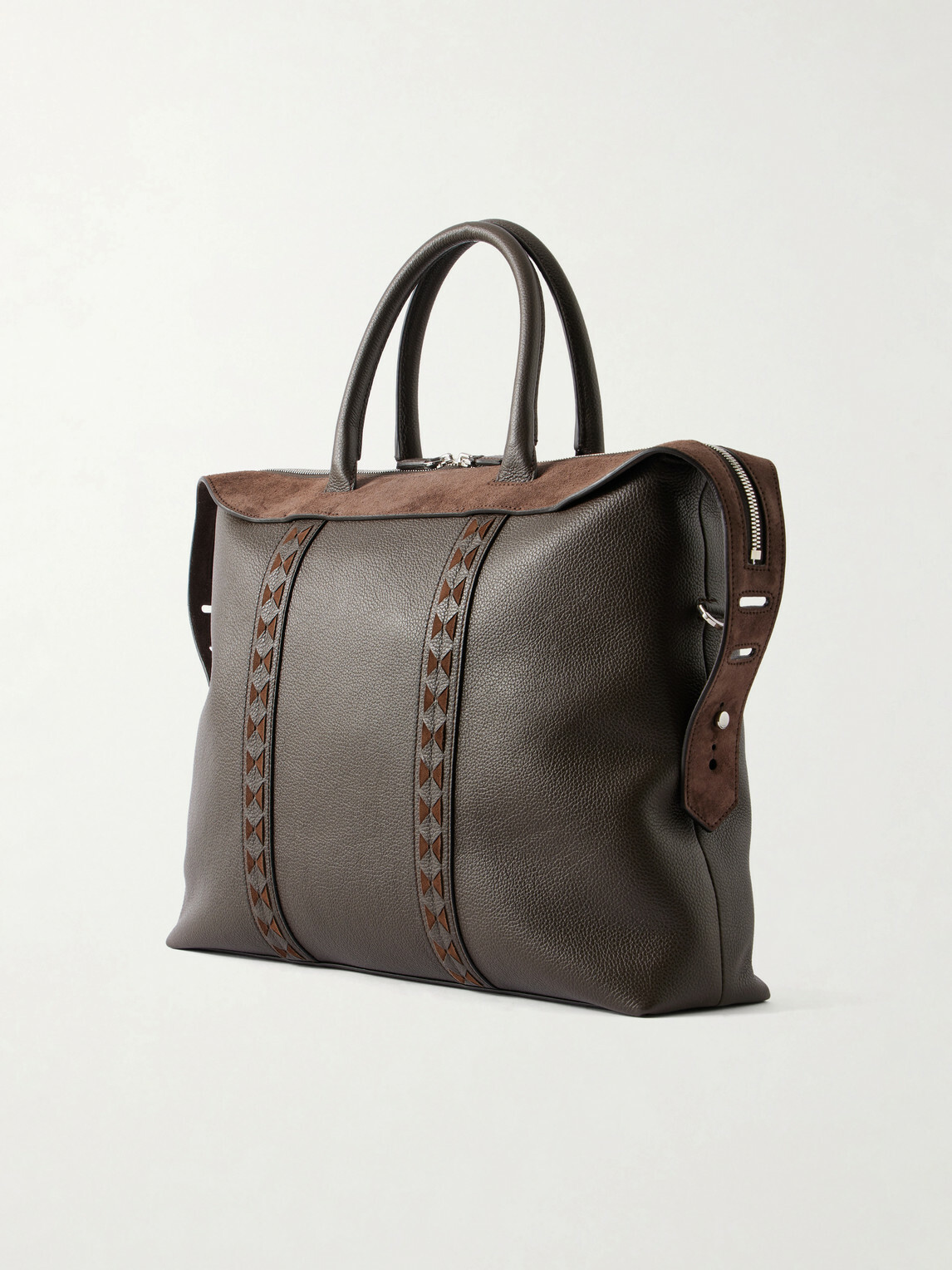 Serapian - Suede-Trimmed Full-Grain Leather Briefcase