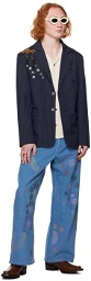 Glass Cypress Blue Embroidered Jeans