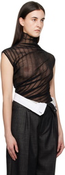 Victoria Beckham Black Draped Sleeveless High Neck Tank Top