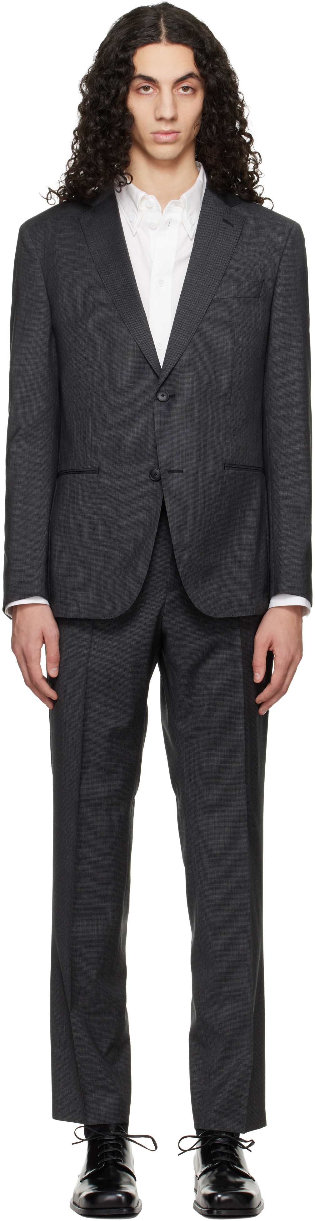 BOSS Gray Two-Piece Slim-Fit Virgin Wool Suit