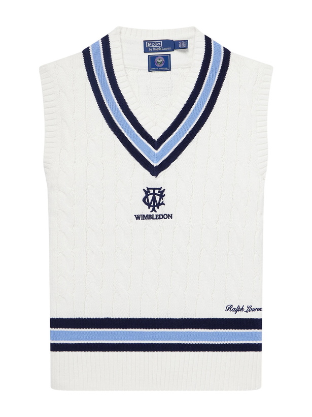 Photo: Polo Ralph Lauren - Wimbledon Logo-Embroidered Knitted Cotton Vest - Neutrals