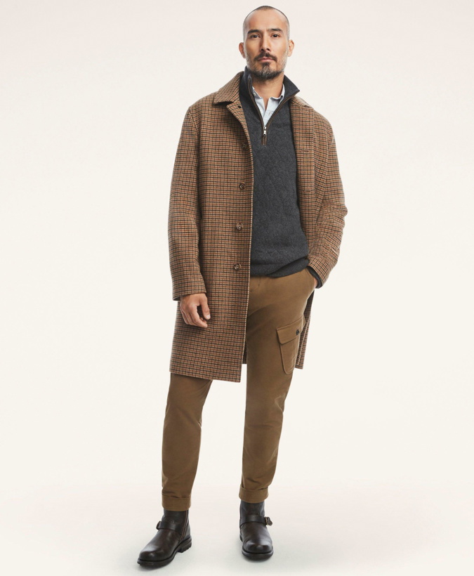 Photo: Brooks Brothers Men's Twill Check Top Coat | Khaki