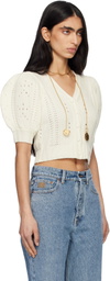 Chloé White Puff-Sleeve Wool & Cashmere Knit Cardigan