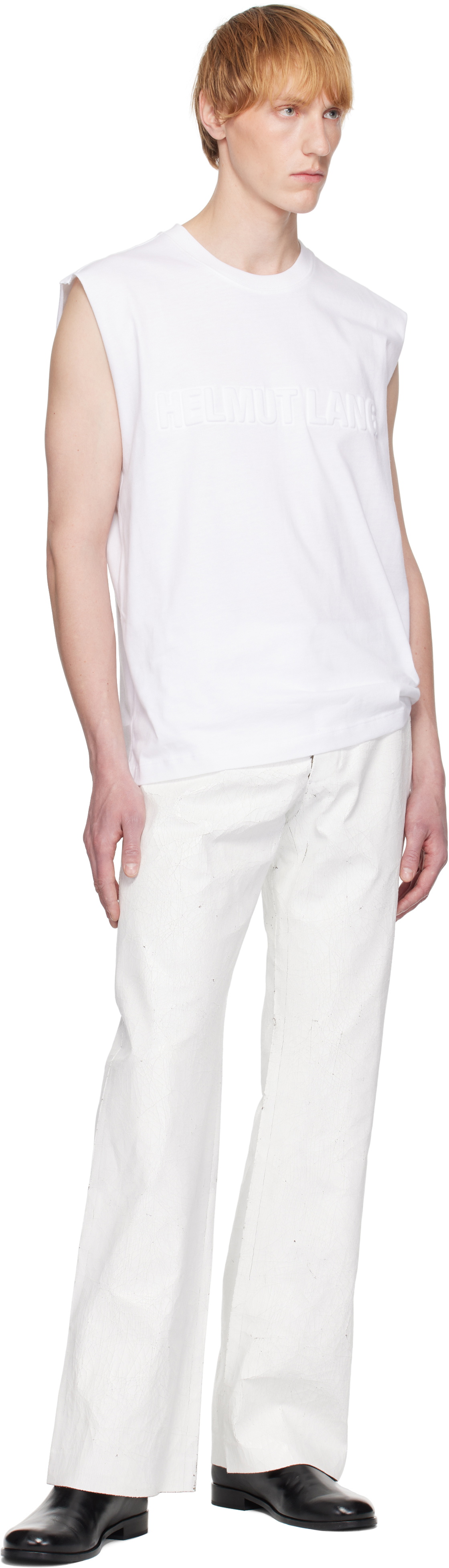 Helmut Lang White Embossed Logo Tank Top