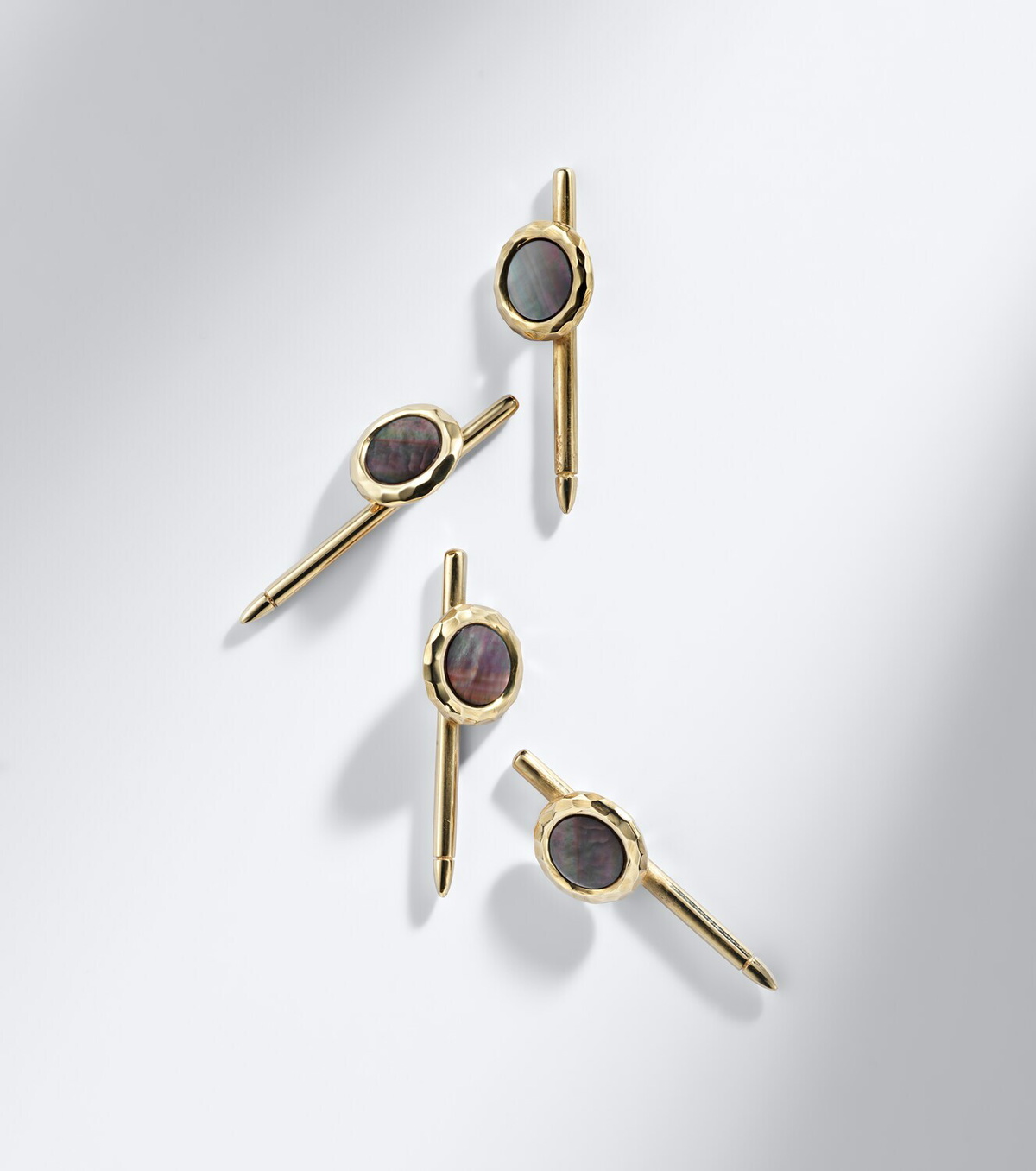 Octavia Elizabeth Nesting Gem Stone set of 4 18kt gold tuxedo studs with mother-of-pearls