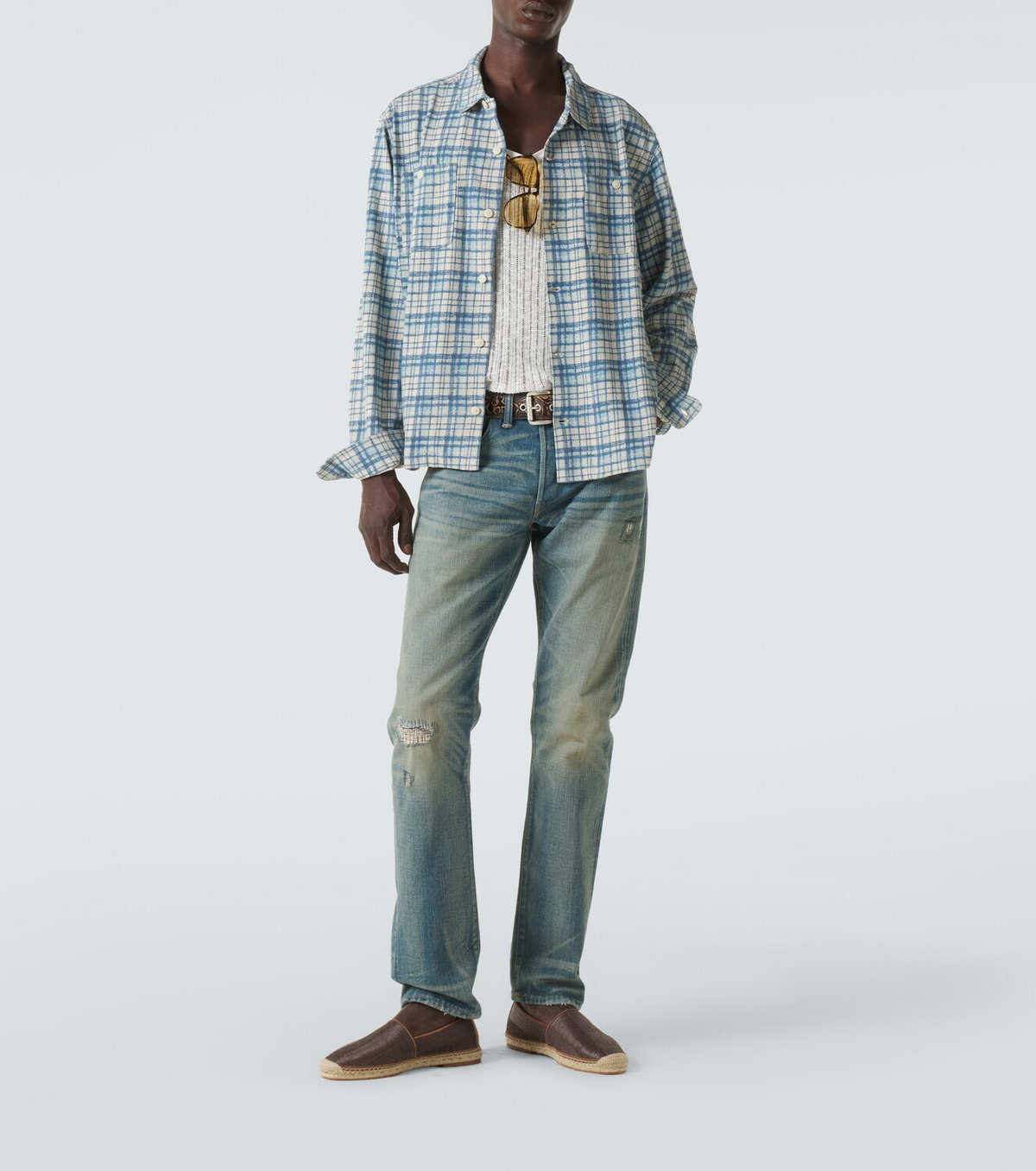 RRL Plaid cotton and linen jersey shirt