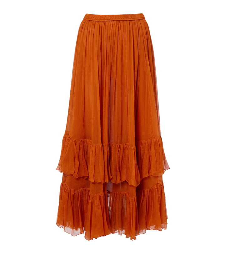 Photo: Saint Laurent Ruffled sheer silk maxi skirt