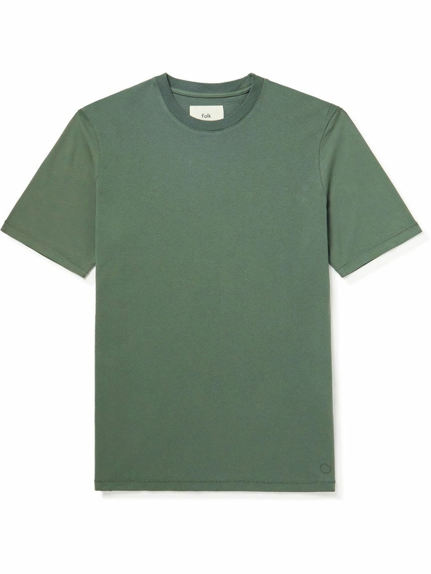 Photo: Folk - Panelled Cotton-Jersey T-Shirt - Green