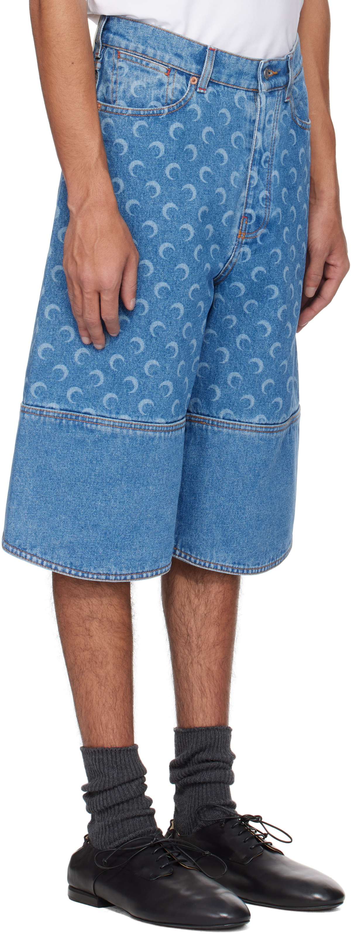 Marine Serre Blue Moon Laser Denim Shorts