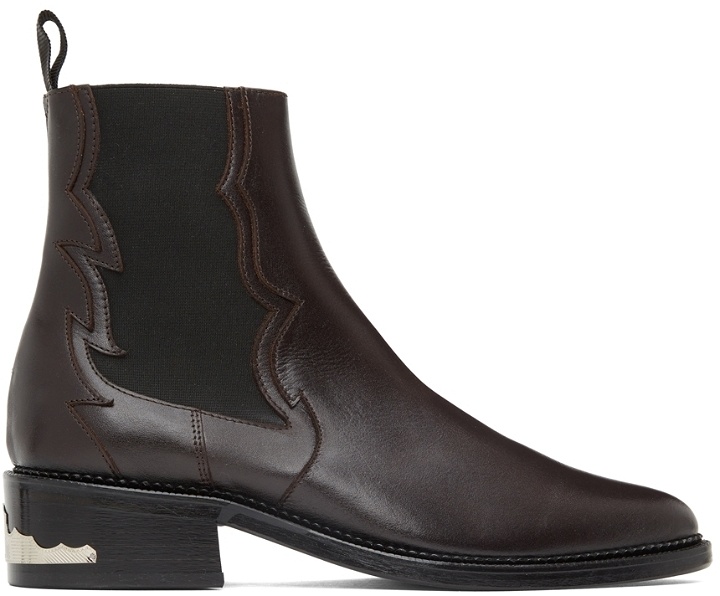 Photo: Toga Virilis SSENSE Exclusive Brown Leather Embellished Chelsea Boots