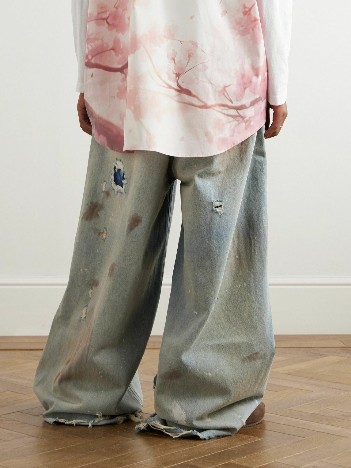 VETEMENTS - Wide-Leg Panelled Distressed Jeans - Blue Vetements
