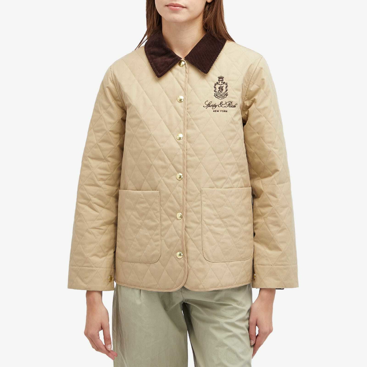 Sporty & Rich Women's Vendome Quilted Jacket in Beige Sporty