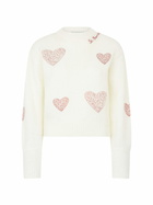MC2 Saint Barth Woman Brushed White Sweater With Rhinestones Hearts