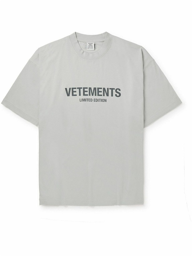 Photo: VETEMENTS - Logo-Print Cotton-Jersey T-Shirt - Gray
