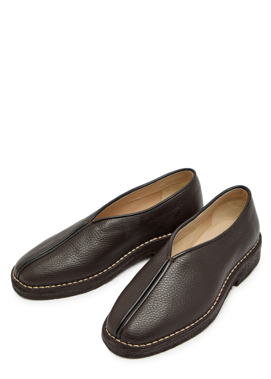 Lemaire Grained Leather Loafers Dark Brown