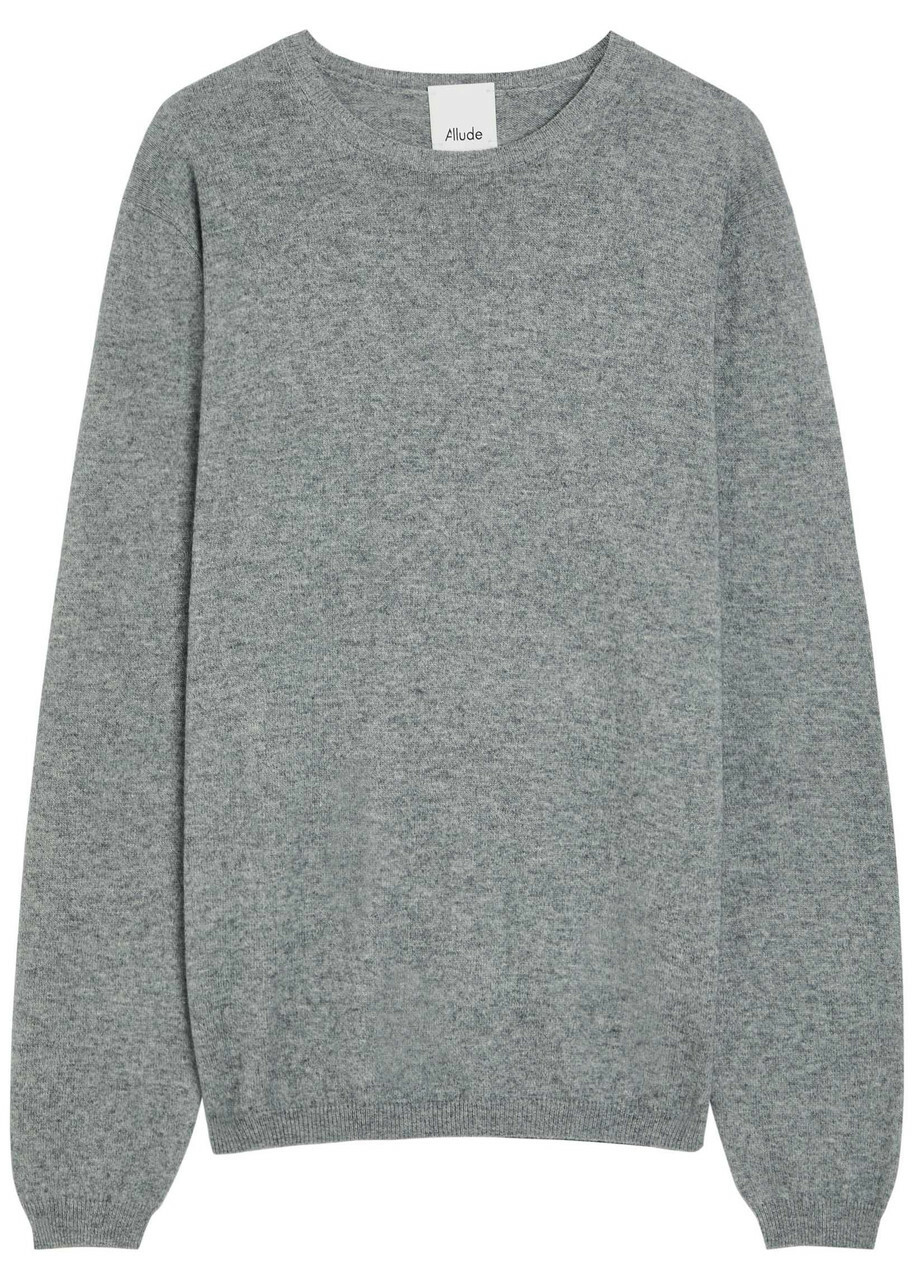 Allude Elbow Patch Cotton and Cashmere-blend Jumper Grey
