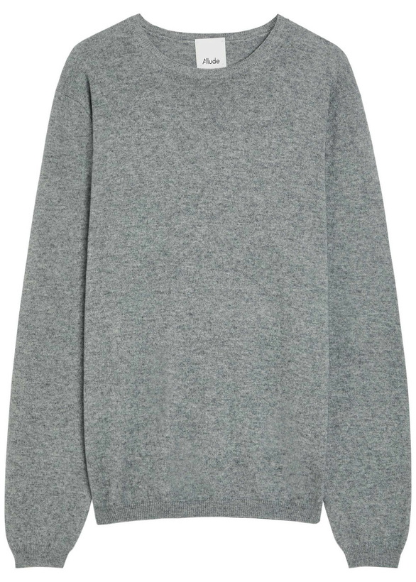 Photo: Allude Elbow Patch Cotton and Cashmere-blend Jumper Grey