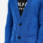 Balmain Men's Retro Logo Mohair Cardigan in Cobalt/White