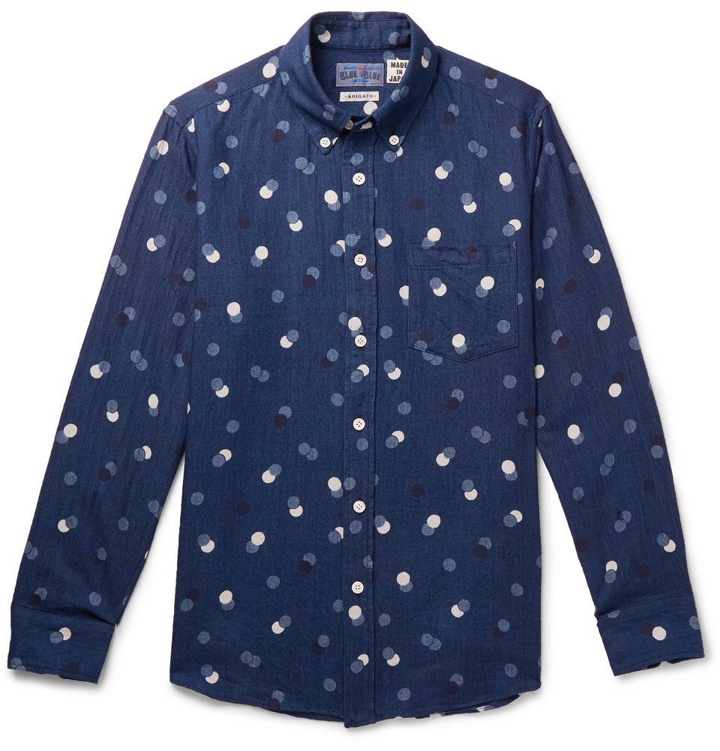 Photo: Blue Blue Japan - Slim-Fit Button-Down Collar Polka-Dot Cotton-Twill Shirt - Indigo