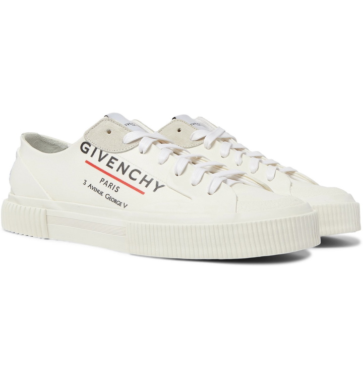 Photo: Givenchy - Suede-Trimmed Logo-Print Canvas Sneakers - White