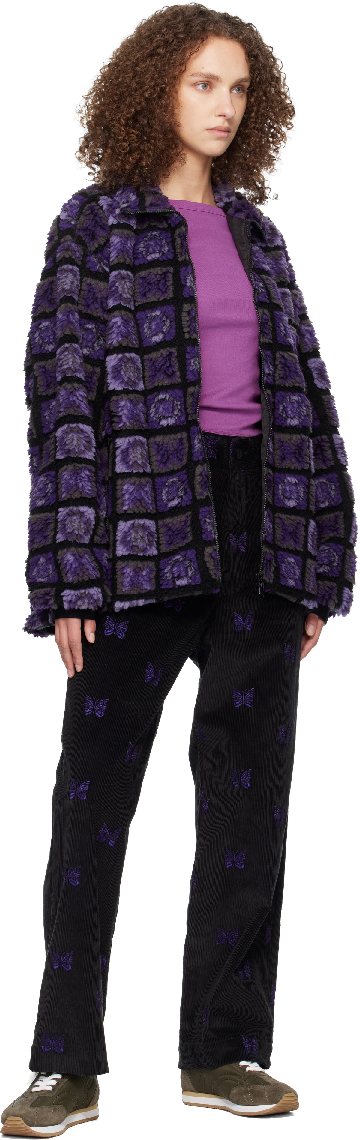 NEEDLES Purple & Black Papillon Plaid Pile Jacket