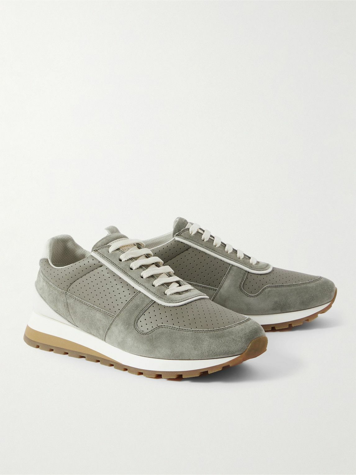 Brunello Cucinelli - Perforated Leather and Suede Sneakers