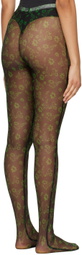 SHUTING QIU Black & Green Floral Mesh Tights