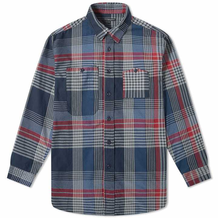 Photo: Engineered Garments Men's Work Shirt in Navy/Grey/Red