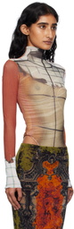 Jean Paul Gaultier Orange & White Long Sleeves Twisted Printed Fire Bodysuit