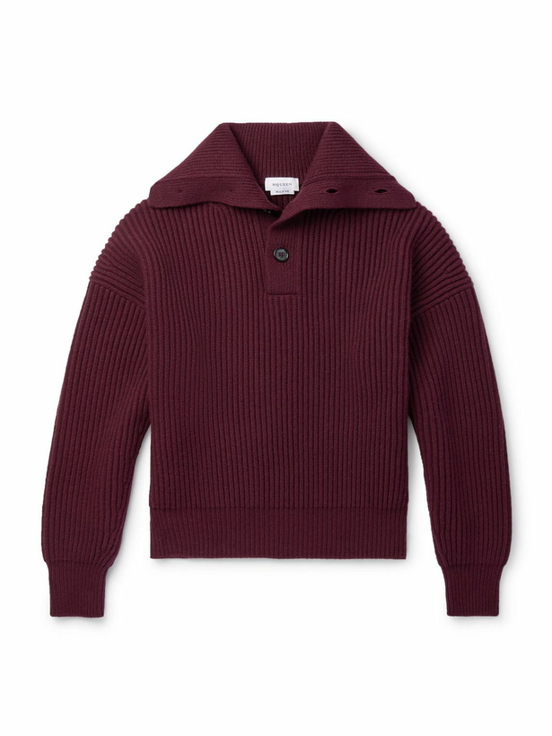 Photo: Alexander McQueen - Ribbed Wool and Cashmere-Blend Half-Placket Sweater - Red