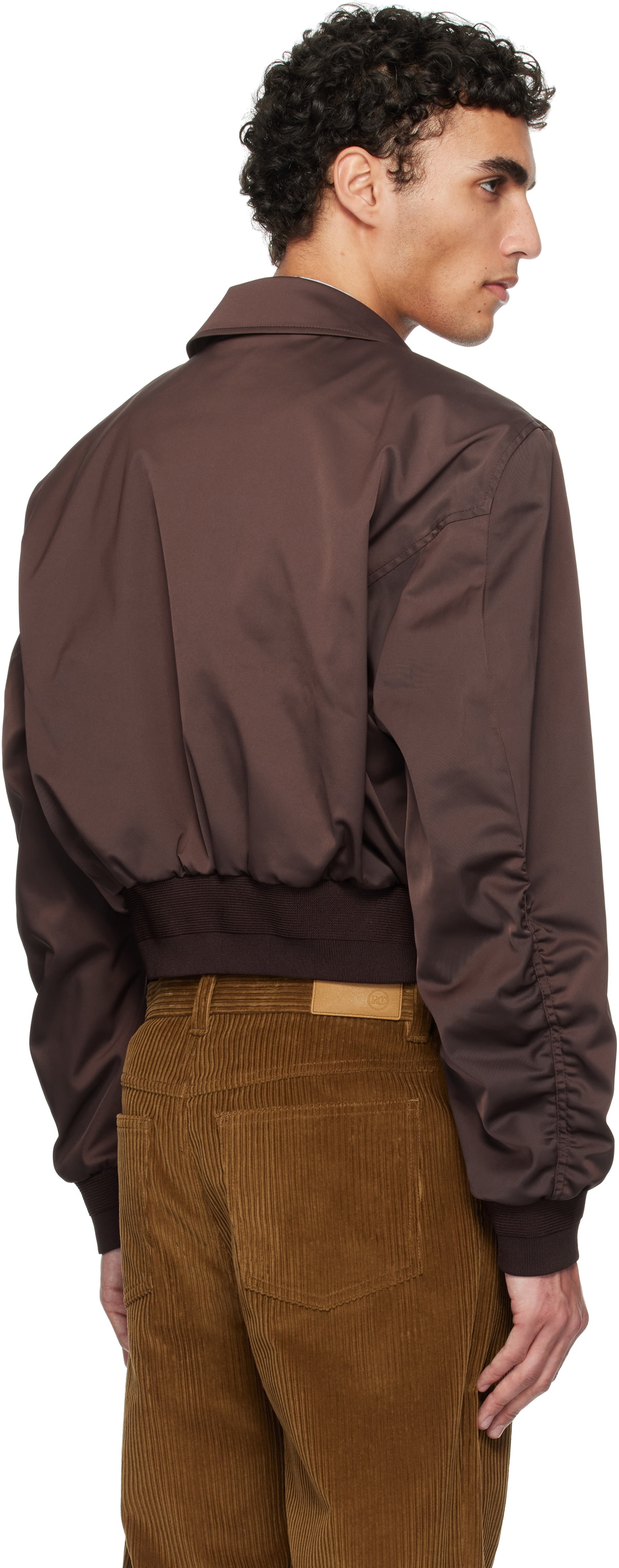 RECTO Brown Zipper Details Structured Tim Bomber Jacket Recto