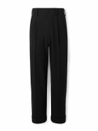 A.PRESSE - Straight-Leg Pleated Wool-Gabardine Trousers - Black